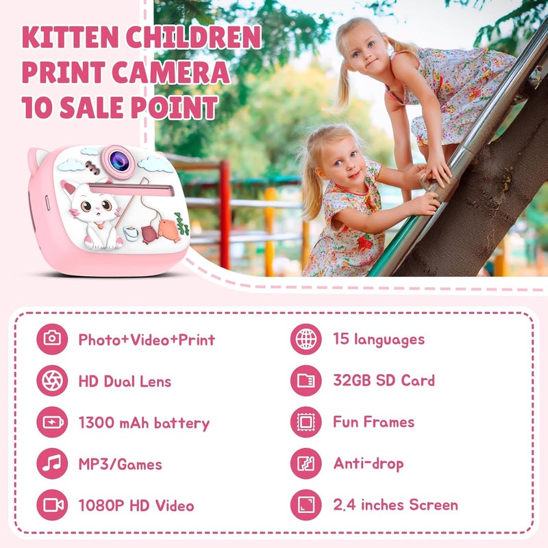 7SHAAARKS Kids Instant Print Camera-M2 | Inspire Kids to Explore & Createwith 2.4" Screen, 24MP Photo & 1080P Video, for Ages 3-12, with 32GB Card & 7 Paper Rolls, Monochrome Thermal Printing - Image 4
